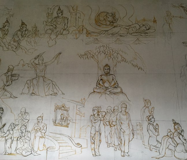 Beautiful wall sketches for what looks like it will be a new mural. 