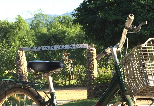 Pub with Cold Beer and my sweet ride getting there.