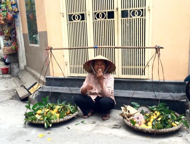 Taking a break to make sure the merchandise tastes ok (it did, she gave me a sample.)