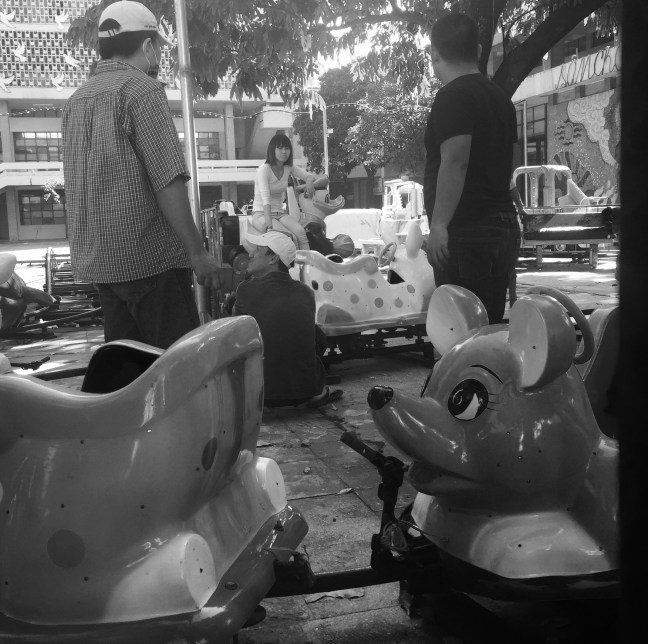 Slightly creepy carnival ride going up.