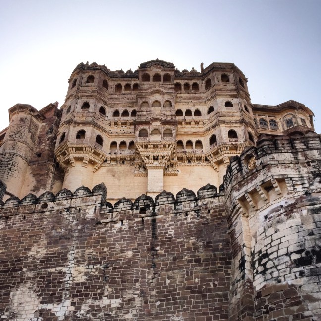The imposing Mehrangarh Fort as seen from its approach.